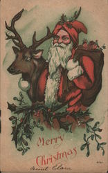 Merry Christmas Santa and Reindeer Postcard