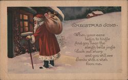 Christmas Joys -Santa Peeking in a Window Postcard