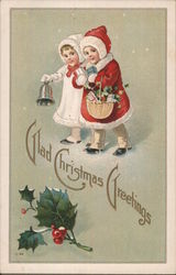 Glad Christmas Greetings - Two Girls in the Snow Postcard