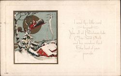 Santa and His Reindeer Flying Over a House Postcard