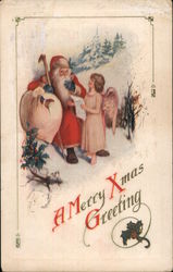 A Merry XMas Greeting Angel Reading List to Santa Postcard