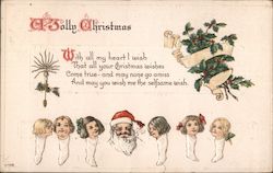 A Jolly Christmas - Santa with Children in Stockings Santa Claus Postcard Postcard Postcard