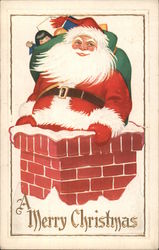 A Merry Christmas - Santa Going Down a Chimney Santa Claus Postcard Postcard Postcard