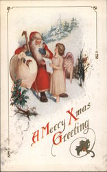 Santa and an Angel in the Snow Postcard