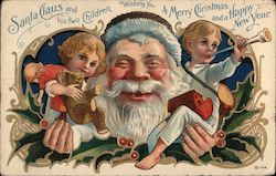 Santa Claus and His Two Children Wishing You A Merry Christmas and a Happy New Year Postcard Postcard Postcard