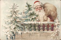 Santa Standing on a Balcony with his Toy Bag Santa Claus Postcard Postcard Postcard