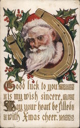 A Picture of Santa in a Horse Shoe Santa Claus Postcard Postcard Postcard