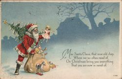 Santa Unloading his Toy Pack Postcard