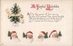 A Joyful Yuletide - Four Santas with Christmas Trees Santa Claus Postcard Postcard Postcard