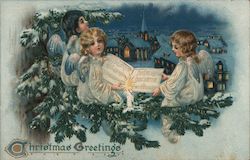 Christmas Greetings - Three Angels with a Song Book Postcard