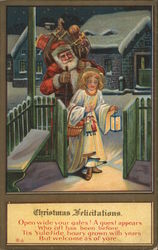 Santa Following an Angel Through a Gate Santa Claus Postcard Postcard Postcard