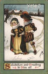 Xmas Salutations - Children in Renaissance Clothing Postcard Postcard Postcard