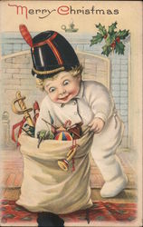 Merry Christmas - A Little Boy Digging Through Santa's Toy Bag Santa Claus Postcard Postcard Postcard