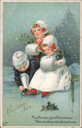 Children Preparing To Ice Skate In The Snow Postcard Postcard Postcard