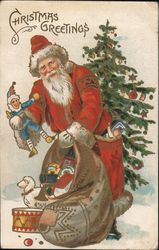 Christmas Greetings - Santa Putting Toys Under the Tree Santa Claus Postcard Postcard Postcard