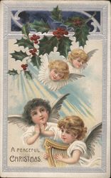 A Peaceful Christmas Angels and Mistletoe Postcard