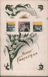 Merry Christmas - Holly, Lily of the Valley, Santa Santa Claus Postcard Postcard Postcard