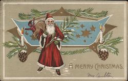 A Merry Christmas - Santa Carrying his Bag Santa Claus Postcard Postcard Postcard