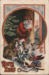 Merry Xmas Santa Peaking At Sleeping Child Postcard