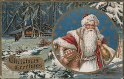 Christmas Greetings - Santa in the Snow Santa Claus Postcard Postcard Postcard