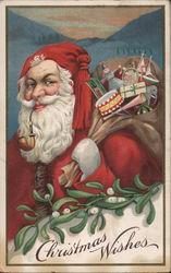 Christmas Wishes - Santa with his Bag of Toys Santa Claus Postcard Postcard Postcard