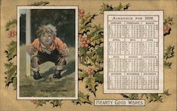 Almanack for 1908 The hope of his team. Boy soccer goalie - background is christmas holly Calendars Postcard Postcard Postcard