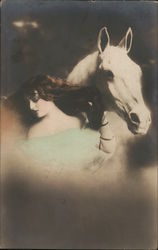 Fantasy Woman and White Horse Horses Postcard Postcard Postcard