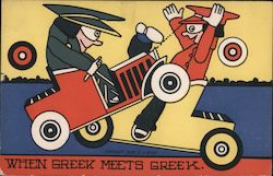 When Greek Meets Greek, Two Men in Motorcars Crashing Into Each Other Postcard