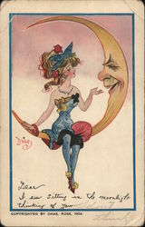 Lady Sitting on the Moon Postcard