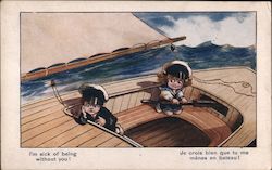 I'm sick of being without you! Sad children sitting in a sail boat Postcard