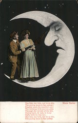 A Man and a Woman Standing on the Moon Moons Postcard Postcard Postcard