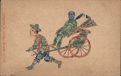 Chinese Rickshaw Stamp Montage Postcard