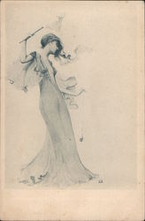 Woman In Long Dress Art Nouveau Postcard Postcard Postcard