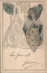 Elegant woman, nouveau design Postcard