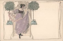 Art Nouveau Picture Of Woman In Lavender Dress Trees Postcard Postcard Postcard