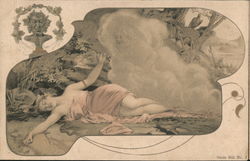 Figure sleeping in forest as cloud with human face approaches Postcard