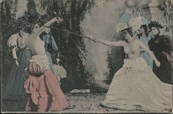 Topless Women Fencing Postcard Postcard Postcard