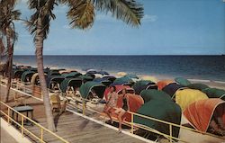 Women, Colorful Canopy Beach Chairs Postcard