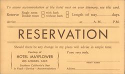 Hotel Mayflower Reservation Los Angeles, CA Postcard Postcard Postcard