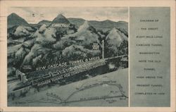 Diagram of the great eight-mile long Cascade Tunnel, Stevens Pass Postcard