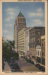 Looking North on St. Joseph Street, Merchants National Bank Mobile, AL Postcard Postcard Postcard