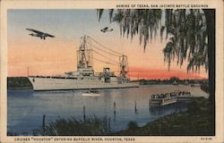 Cruiser "Houston" at the Shrine of Texas, San Jacinto Battle Grounds Postcard Postcard Postcard