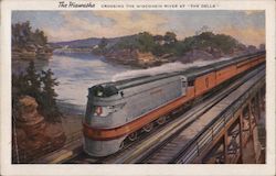 The Hiawatha No. 4 Engine crossing the Wisconsin River at "The Dells" Postcard