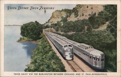 Vista Dome Twin Zephyrs-twice daily via the Burlington between Chicago and St. Paul-Minneapolis Postcard