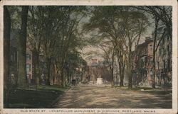 Old State St., Longfellow Monument in Distance Postcard