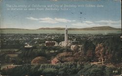 The University of California and City of Berkeley with Golden Gate in Distance as Seen from Berkeley Hills Postcard