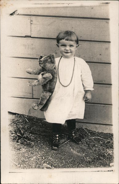 Little Girl Posing with Her Steiff Teddy Bear Children Postcard