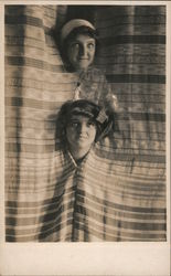 Two girls - head shots using curtain Postcard