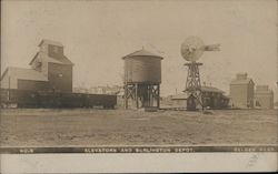 Elevators and Burlington Depot Postcard