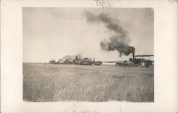 Threshing wheat with steam engine Postcard